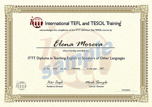 Certificate of English teacher Elena Moreva